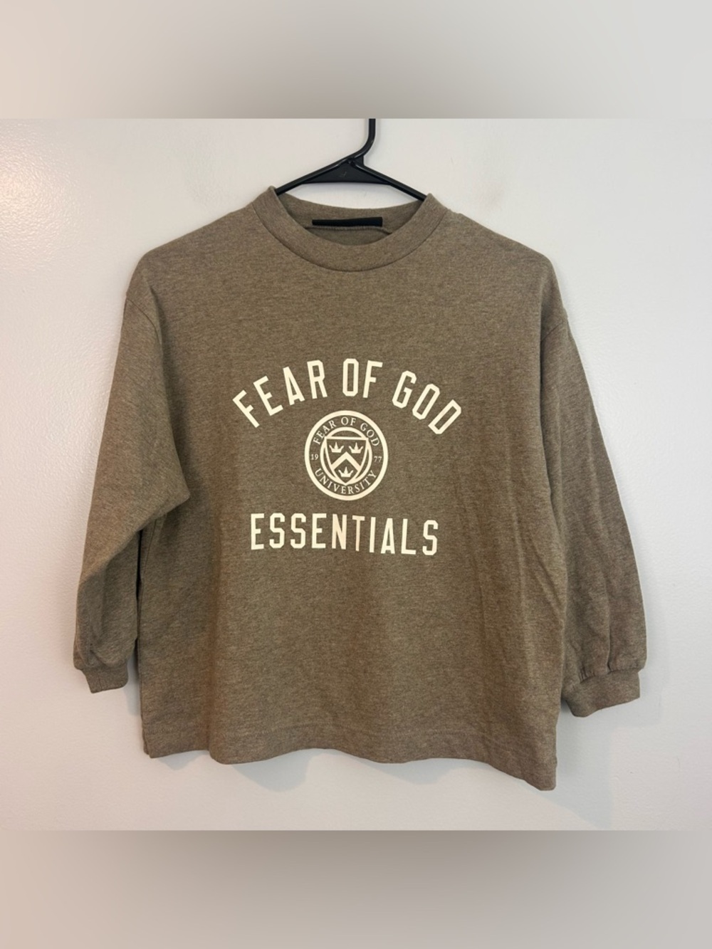 Fear of God University Essentials Tan Crewneck Long Sleeve Cotton Shirt Size 8